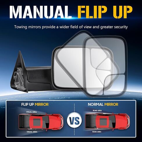 Towing Mirrors Compatible with Dodge for Ram 1500 1994-2001 for Ram 2500 3500 1994-2002 Pickup Truck with Manual Folding Flip Up Set of 2 in Saudi Arabia
