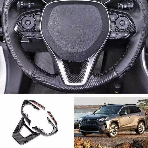 3pcs/Set Carbon Fiber Style Accessories Steering Wheel Control Buttons Decoration Frame Cover Trim for Toyota RAV4 2019-2025 & Corolla 2020-2024 in Saudi Arabia