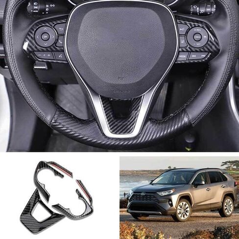 3pcs/Set Carbon Fiber Style Accessories Steering Wheel Control Buttons Decoration Frame Cover Trim for Toyota RAV4 2019-2025 & Corolla 2020-2024 in Saudi Arabia