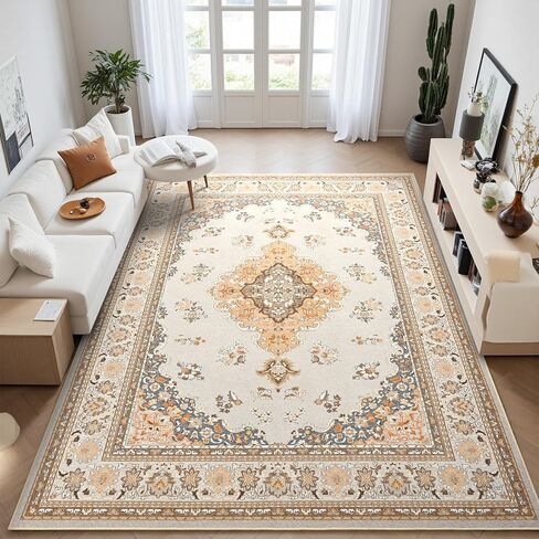 Tepook Large Washable Area Rug for Living Room, 6x9 Blue Boho Rugs for Bedroom, Non-Slip Thin Low Pile Vintage Throw Carpet for Office Dining Room Kitchen Home Decor in Kuwait