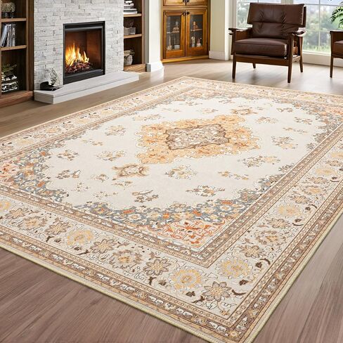 Tepook Large Washable Area Rug for Living Room, 6x9 Blue Boho Rugs for Bedroom, Non-Slip Thin Low Pile Vintage Throw Carpet for Office Dining Room Kitchen Home Decor in Kuwait