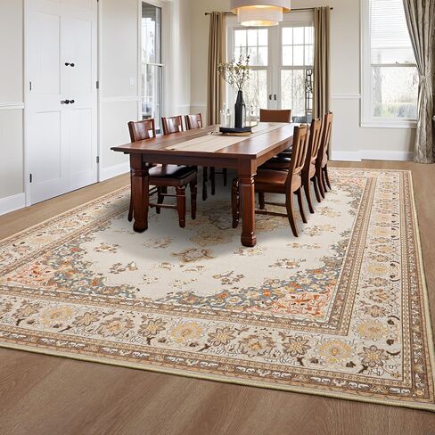 Tepook Large Washable Area Rug for Living Room, 6x9 Blue Boho Rugs for Bedroom, Non-Slip Thin Low Pile Vintage Throw Carpet for Office Dining Room Kitchen Home Decor in Kuwait