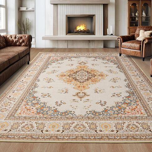 Tepook Large Washable Area Rug for Living Room, 6x9 Blue Boho Rugs for Bedroom, Non-Slip Thin Low Pile Vintage Throw Carpet for Office Dining Room Kitchen Home Decor in Kuwait