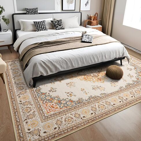 Tepook Large Washable Area Rug for Living Room, 6x9 Blue Boho Rugs for Bedroom, Non-Slip Thin Low Pile Vintage Throw Carpet for Office Dining Room Kitchen Home Decor in Kuwait