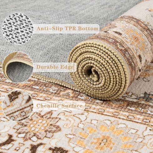 Tepook Large Washable Area Rug for Living Room, 6x9 Blue Boho Rugs for Bedroom, Non-Slip Thin Low Pile Vintage Throw Carpet for Office Dining Room Kitchen Home Decor in Kuwait