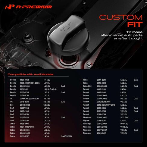 A-Premium Engine Oil Filler Cap Oil Cap Compatible with Volkswagen Jetta, Passat, Golf, Tiguan, Beetle, CC, Touareg, Eos, Atlas Cross Sport, Rabbit, Scirocco & Audi A4 A5 A6 A3 A7 A8 TT RS Quattro, Q7 in Saudi Arabia