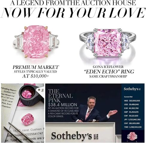 GONA 6CT Pink Diamond Ring for Women, VVS Brilliant Cut 10x10MM Three Stone Ice Gemstone, Tarnish-Resistant Silver Setting Elegant Engagement, Anniversary, Wedding and Promise Jewelry Gift in Saudi Arabia