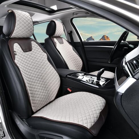 Linen Front Car Seat Covers Breathable Cloth Fabric Seat Protector Anti-Slip Design Universal Fit for Most Cars, SUV, Pick-up Trucks All Season Comfort (Apricot, 2 Pack) in Kuwait