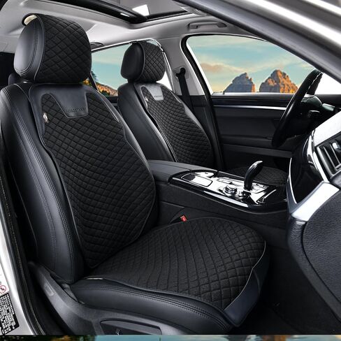 Linen Front Car Seat Covers Breathable Cloth Fabric Seat Protector Anti-Slip Design Universal Fit for Most Cars, SUV, Pick-up Trucks All Season Comfort (Apricot, 2 Pack) in Kuwait