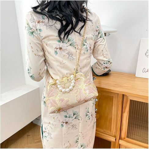 Pearl Evening Bag for Women Lily Pattern Vintage Embroidered Floral Clutch Purse Evening Handbag Shoulder Crossbody Bags in Saudi Arabia
