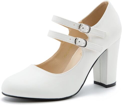 Women's Mary Jane Pumps, Double Strap, Chunky Block High Heel, Round Toe, 3.54 Inch Dress Shoes in Saudi Arabia
