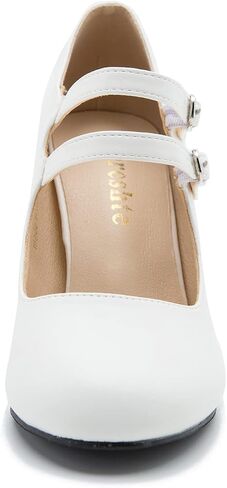 Women's Mary Jane Pumps, Double Strap, Chunky Block High Heel, Round Toe, 3.54 Inch Dress Shoes in Saudi Arabia