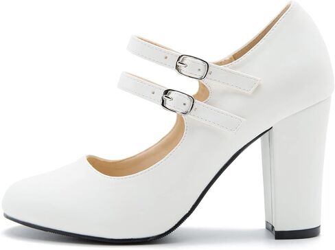 Women's Mary Jane Pumps, Double Strap, Chunky Block High Heel, Round Toe, 3.54 Inch Dress Shoes in Saudi Arabia