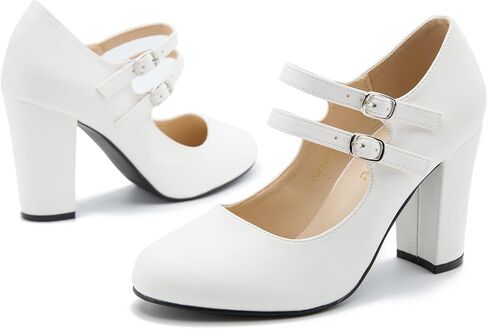 Women's Mary Jane Pumps, Double Strap, Chunky Block High Heel, Round Toe, 3.54 Inch Dress Shoes in Saudi Arabia