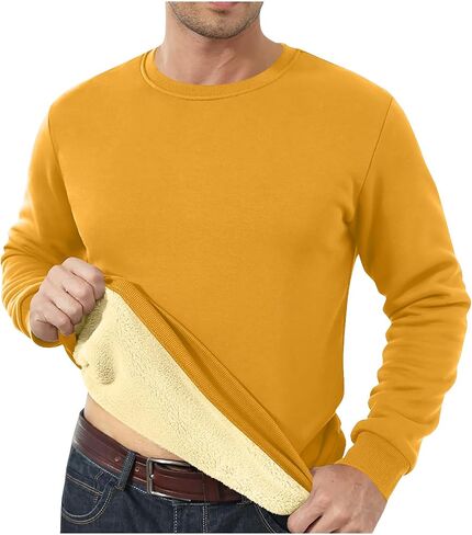 Thermal Shirts for Men Fleece Lined Pullover Sweatshirt Crewneck Long Sleeve Tshirt Winter Warm Sweatshirt Thick Tops in Kuwait