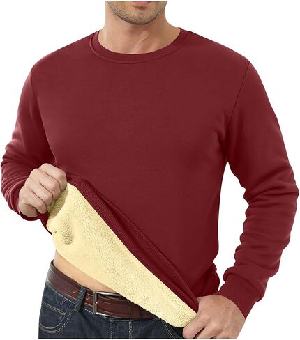 Thermal Shirts for Men Fleece Lined Pullover Sweatshirt Crewneck Long Sleeve Tshirt Winter Warm Sweatshirt Thick Tops in Kuwait