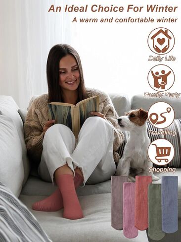 Shihanee 5 أزواج الشتاء النساء المخملية الجوارب الحرارية ضئيلة مضلع لينة صوف مبطن طاقم الجوارب للطقس البارد أحذية رياضية in Saudi Arabia