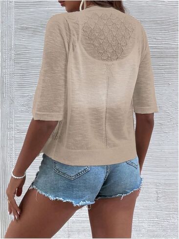 Milumia Women's Button Down Knitted Cardigan Half Sleeve V Neck Crop Lightweight Sweaters in Saudi Arabia