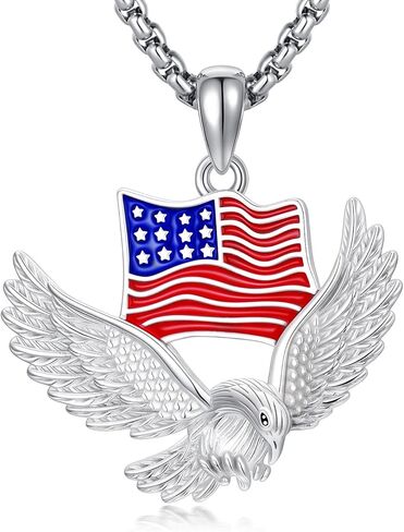 Independence Day Necklace Women's 925 Sterling Sliver Patriot Necklace USA Flag Pendant for Women Men 4th of July Jewelry in Kuwait
