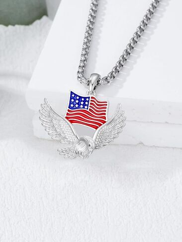 Independence Day Necklace Women's 925 Sterling Sliver Patriot Necklace USA Flag Pendant for Women Men 4th of July Jewelry in Kuwait