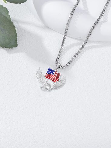 Independence Day Necklace Women's 925 Sterling Sliver Patriot Necklace USA Flag Pendant for Women Men 4th of July Jewelry in Kuwait
