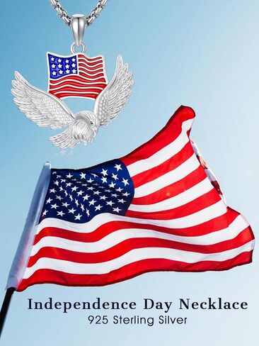 Independence Day Necklace Women's 925 Sterling Sliver Patriot Necklace USA Flag Pendant for Women Men 4th of July Jewelry in Kuwait