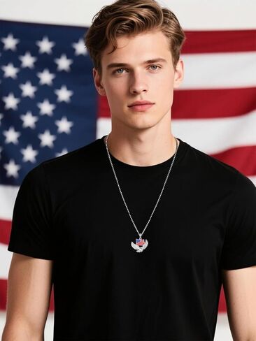 Independence Day Necklace Women's 925 Sterling Sliver Patriot Necklace USA Flag Pendant for Women Men 4th of July Jewelry in Kuwait