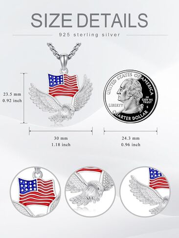 Independence Day Necklace Women's 925 Sterling Sliver Patriot Necklace USA Flag Pendant for Women Men 4th of July Jewelry in Kuwait