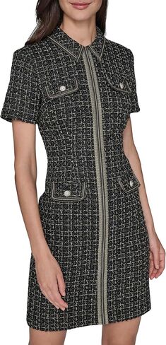 Karl Lagerfeld Women's Short Sleeve Twisted Metallic Tweed Sheath Dress in Saudi Arabia
