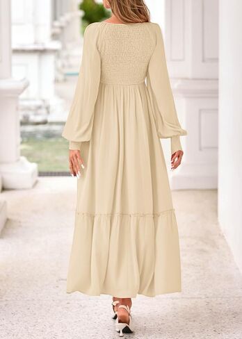 KIRUNDO Casual Fall Dresses for Women 2025 Flowy Long Sleeve Maxi Dress Smocked Empire Waist Square Neck Wedding Party in Saudi Arabia