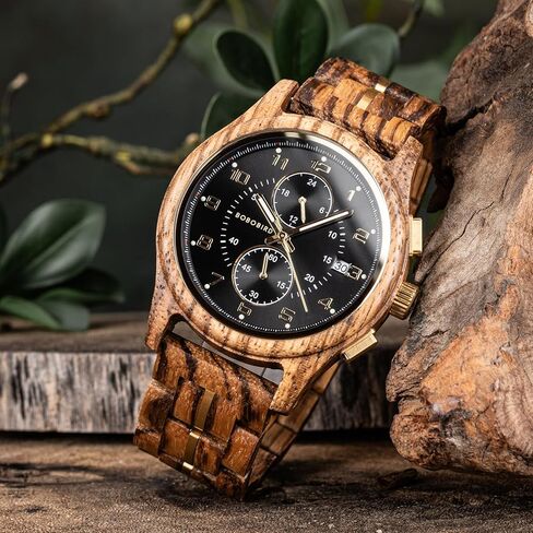 2win ساعة خشبية رجالية فاخرة متعددة الوظائف كرونوغراف العسكرية المستوردة ساعة يد تعمل بالحركة مع عرض التاريخ مضيئة ستايلس in Kuwait