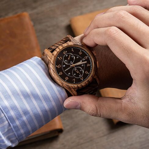 2win ساعة خشبية رجالية فاخرة متعددة الوظائف كرونوغراف العسكرية المستوردة ساعة يد تعمل بالحركة مع عرض التاريخ مضيئة ستايلس in Kuwait