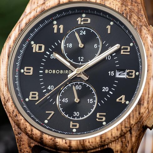 2win ساعة خشبية رجالية فاخرة متعددة الوظائف كرونوغراف العسكرية المستوردة ساعة يد تعمل بالحركة مع عرض التاريخ مضيئة ستايلس in Kuwait