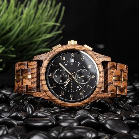2win ساعة خشبية رجالية فاخرة متعددة الوظائف كرونوغراف العسكرية المستوردة ساعة يد تعمل بالحركة مع عرض التاريخ مضيئة ستايلس in Kuwait