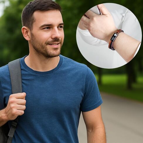 أساور تنبيه طبية للرجال من جلد البولي يوريثان المضفر بتصميم متقاطع محفور بالليزر معرف طبي مقاوم للماء وخفيف الوزن مناسب للرياضات الخارجية والارتداء اليومي وحالات متعددة قابلة للتخصيص in Kuwait
