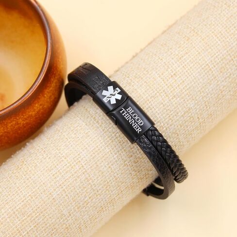 Medical Alert Bracelets Men’s Braided PU Leather Cross Design Laser Engraved Medical ID Waterproof Lightweight Suitable for Outdoor Sports Daily Wear Multiple Condition Customizable in Saudi Arabia