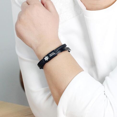 Medical Alert Bracelets Men’s Braided PU Leather Cross Design Laser Engraved Medical ID Waterproof Lightweight Suitable for Outdoor Sports Daily Wear Multiple Condition Customizable in Saudi Arabia