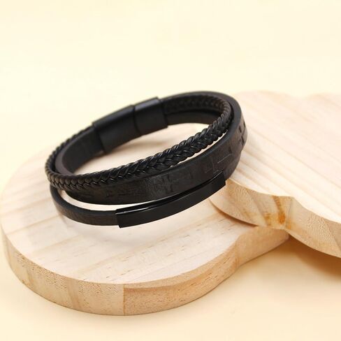 Medical Alert Bracelets Men’s Braided PU Leather Cross Design Laser Engraved Medical ID Waterproof Lightweight Suitable for Outdoor Sports Daily Wear Multiple Condition Customizable in Saudi Arabia