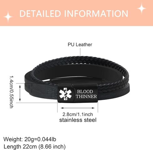Medical Alert Bracelets Men’s Braided PU Leather Cross Design Laser Engraved Medical ID Waterproof Lightweight Suitable for Outdoor Sports Daily Wear Multiple Condition Customizable in Saudi Arabia