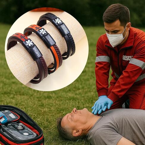 Medical Alert Bracelets Men’s Braided PU Leather Cross Design Laser Engraved Medical ID Waterproof Lightweight Suitable for Outdoor Sports Daily Wear Multiple Condition Customizable in Saudi Arabia