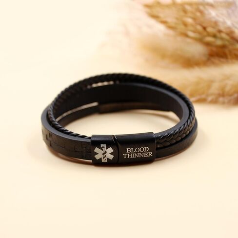 Medical Alert Bracelets Men’s Braided PU Leather Cross Design Laser Engraved Medical ID Waterproof Lightweight Suitable for Outdoor Sports Daily Wear Multiple Condition Customizable in Saudi Arabia