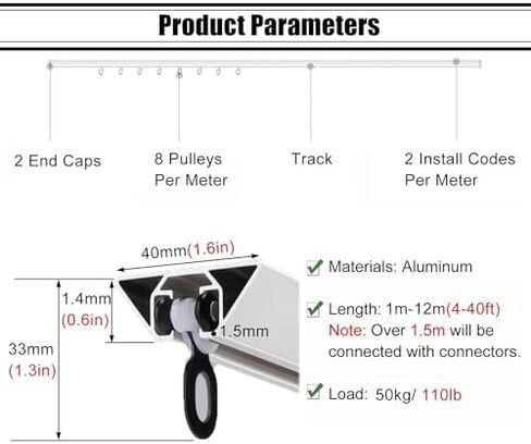 9ft Curtain Track Rail Ceiling Mount - Black Room Divider System with Gliders & Hooks, Straight Drapery Track Set for 40ft, 30ft, 20ft, 16ft, 14ft, 12ft, 10ft Curtains in Saudi Arabia