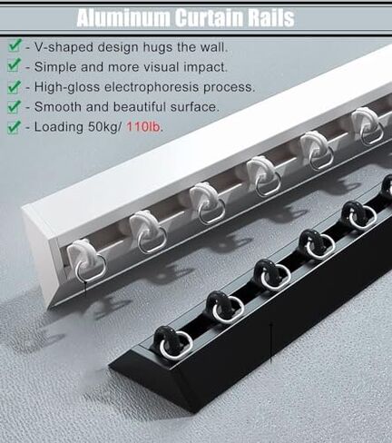 9ft Curtain Track Rail Ceiling Mount - Black Room Divider System with Gliders & Hooks, Straight Drapery Track Set for 40ft, 30ft, 20ft, 16ft, 14ft, 12ft, 10ft Curtains in Saudi Arabia
