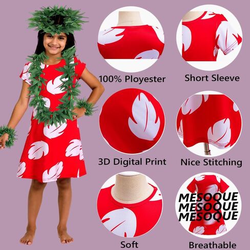 Little Girls Halloween Party Costume Play Hawaiian Dress with Accesories Leis Garland Necklace Bracelets Hair Clip Bag in Saudi Arabia