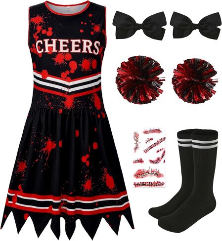Cheerleader Dress Costume For Girl Full Set Dress Halloween Accessories in Kuwait