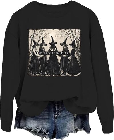 Halloween Sweatshirt for Women Vintage Girls Will Be Girls Sweatshirt Hoodie Witches Witchy Vibes Shirt Long Sleeve in Saudi Arabia