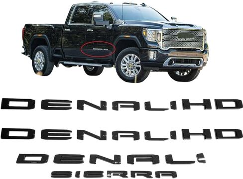 مجموعة 4 قطع 2019-2025 شعارات Denali DENALIHD Plus one Sierra Letters Badges ثلاثية الأبعاد ملصقات لوحة الاسم متوافقة مع Sierra 1500 2500HD 3500HD Denali HD (أسود لامع) in Saudi Arabia
