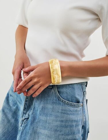 WOWORAMA Colorful Resin Acrylic Bangle Bracelets for Women Geometric Chunky Mottled Acetate Resin Bangles Wide Acrylic Plastic Bracelets Statement Jewelry in Saudi Arabia