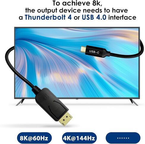 كابل USB C بسرعة 32.4 جيجابت في الثانية إلى DisplayPort 8K، منفذ عرض ثنائي الاتجاه إلى كابل USB C بطول 6 أقدام يدعم 4K 144 هرتز/2K 240 هرتز (Thunderbolt 4 إلى DisplayPort 1.4،) مجدول - يعمل مع iPhone 15 MacBook XPS in Kuwait