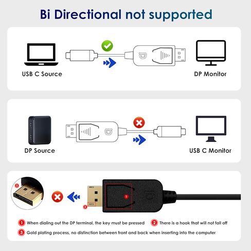 كابل USB C بسرعة 32.4 جيجابت في الثانية إلى DisplayPort 8K، منفذ عرض ثنائي الاتجاه إلى كابل USB C بطول 6 أقدام يدعم 4K 144 هرتز/2K 240 هرتز (Thunderbolt 4 إلى DisplayPort 1.4،) مجدول - يعمل مع iPhone 15 MacBook XPS in Kuwait